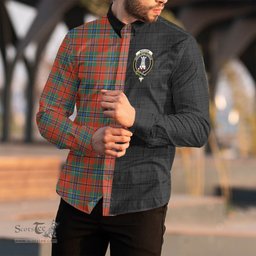 ScotsTee Shop Scottish MacLean of Duart Ancient Clan Crest Half Tartan Long Sleeve Shirt