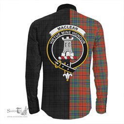 ScotsTee Shop Scottish MacLean of Duart Ancient Clan Crest Half Tartan Long Sleeve Shirt