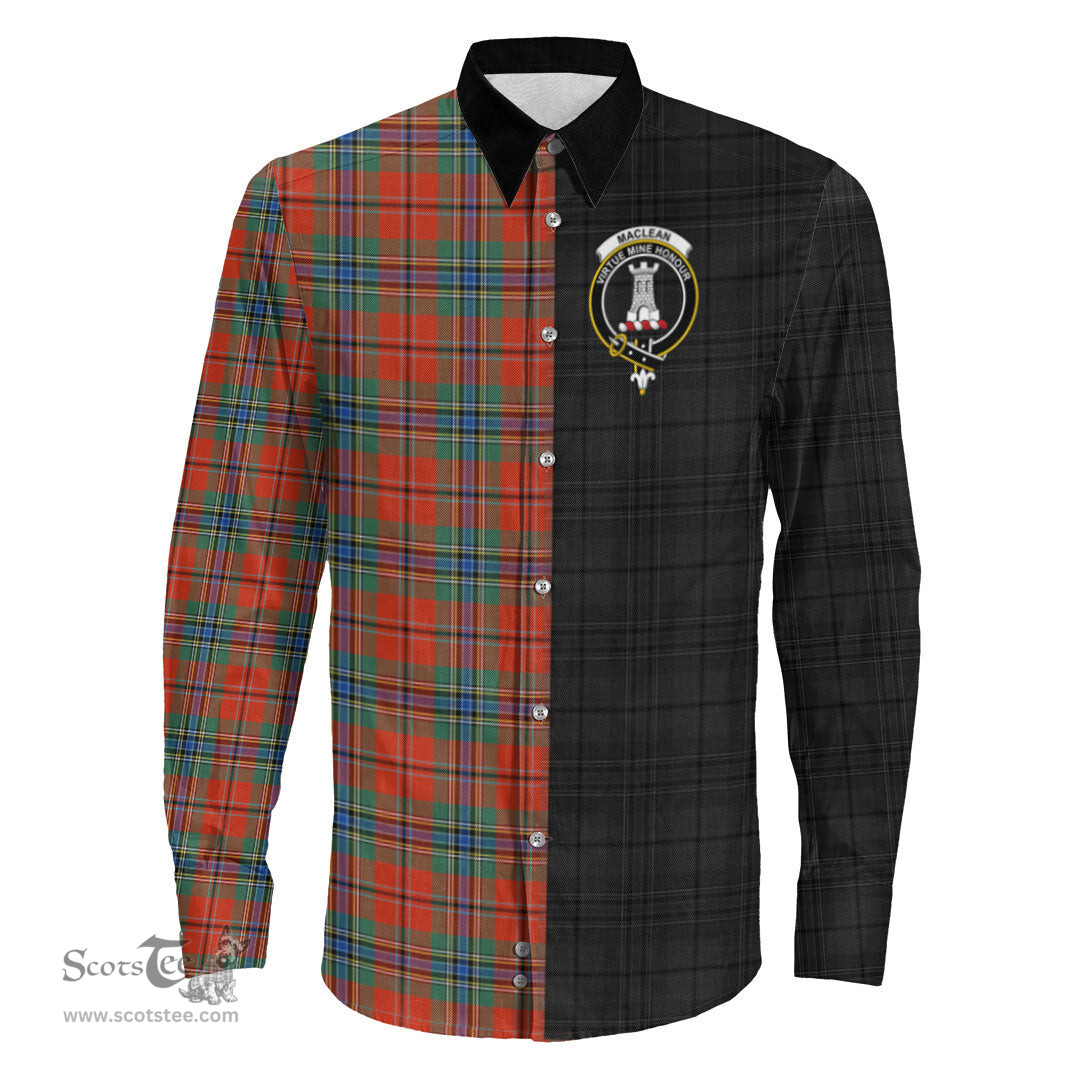 ScotsTee Shop Scottish MacLean of Duart Ancient Clan Crest Half Tartan Long Sleeve Shirt