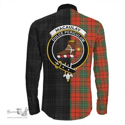 ScotsTee Shop Scottish MacAulay Ancient Clan Crest Half Tartan Long Sleeve Shirt