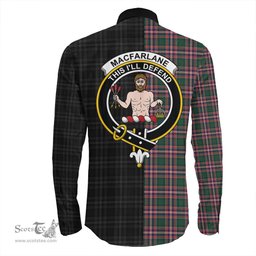 ScotsTee Shop Scottish MacFarlane Hunting Modern Clan Crest Half Tartan Long Sleeve Shirt