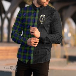 ScotsTee Shop Scottish Gunn Modern Clan Crest Half Tartan Long Sleeve Shirt