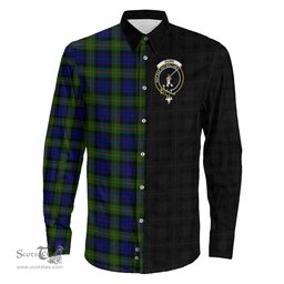 ScotsTee Shop Scottish Gunn Modern Clan Crest Half Tartan Long Sleeve Shirt