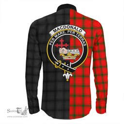 ScotsTee Shop Scottish MacDonald of Sleat Clan Crest Half Tartan Long Sleeve Shirt