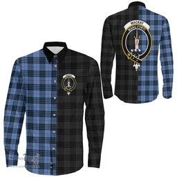 ScotsTee Shop Scottish MacKay Blue Clan Crest Half Tartan Long Sleeve Shirt