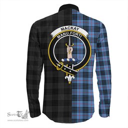 ScotsTee Shop Scottish MacKay Blue Clan Crest Half Tartan Long Sleeve Shirt