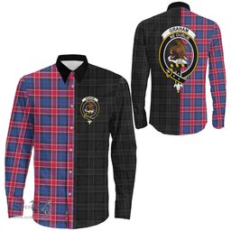 ScotsTee Shop Scottish Graham of Menteith Red Clan Crest Half Tartan Long Sleeve Shirt
