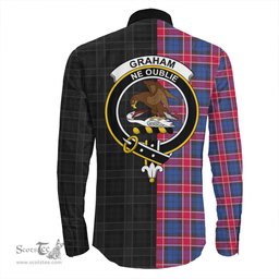 ScotsTee Shop Scottish Graham of Menteith Red Clan Crest Half Tartan Long Sleeve Shirt