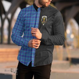 ScotsTee Shop Scottish Mercer Modern Clan Crest Half Tartan Long Sleeve Shirt