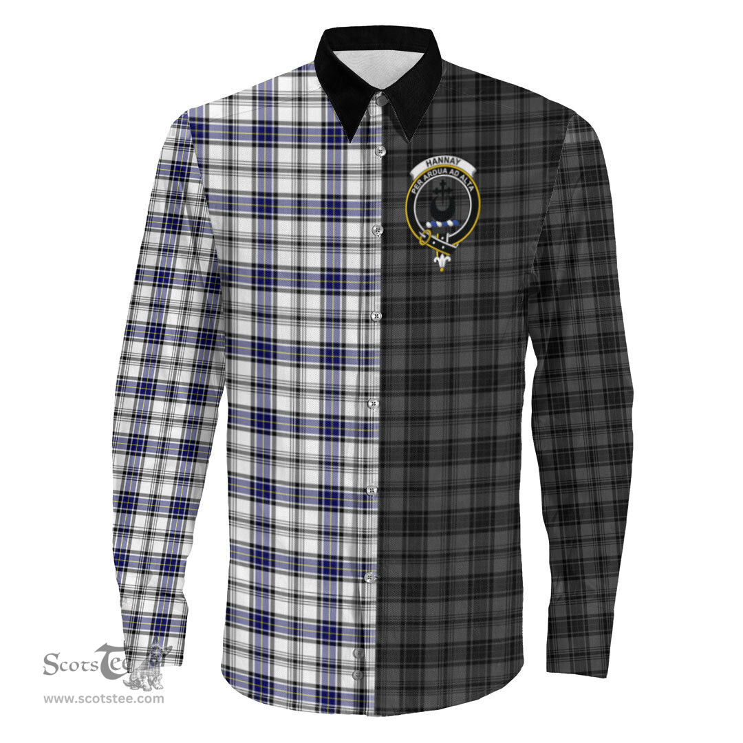 ScotsTee Shop Scottish Hannay Modern Clan Crest Half Tartan Long Sleeve Shirt