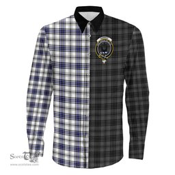 ScotsTee Shop Scottish Hannay Modern Clan Crest Half Tartan Long Sleeve Shirt