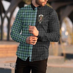 ScotsTee Shop Scottish Melville Clan Crest Half Tartan Long Sleeve Shirt
