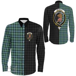 ScotsTee Shop Scottish Melville Clan Crest Half Tartan Long Sleeve Shirt