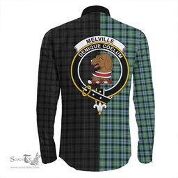 ScotsTee Shop Scottish Melville Clan Crest Half Tartan Long Sleeve Shirt