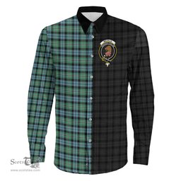 ScotsTee Shop Scottish Melville Clan Crest Half Tartan Long Sleeve Shirt