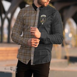 ScotsTee Shop Scottish MacIntyre Hunting Weathered Clan Crest Half Tartan Long Sleeve Shirt