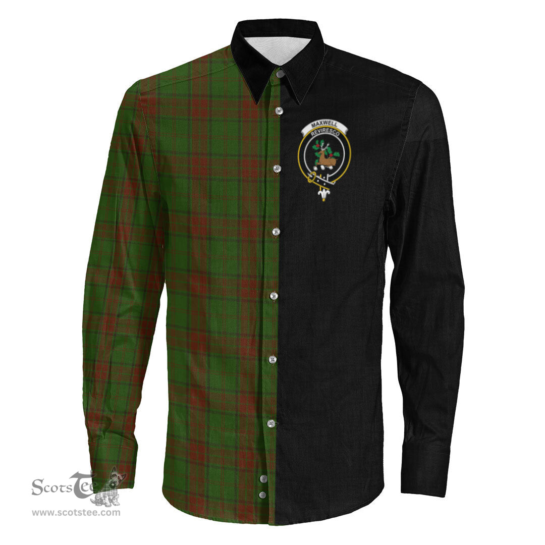 ScotsTee Shop Scottish Maxwell Hunting Clan Crest Half Tartan Long Sleeve Shirt