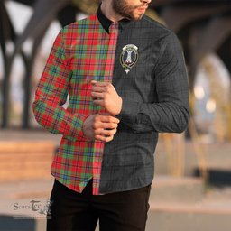 ScotsTee Shop Scottish MacLean of Duart Modern Clan Crest Half Tartan Long Sleeve Shirt