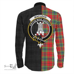 ScotsTee Shop Scottish MacLean of Duart Modern Clan Crest Half Tartan Long Sleeve Shirt