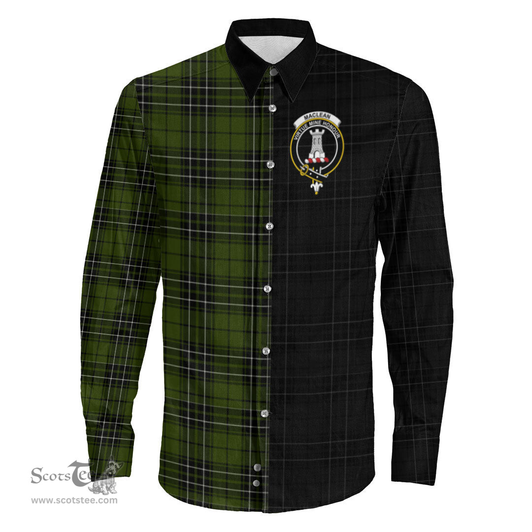 ScotsTee Shop Scottish MacLean Hunting Clan Crest Half Tartan Long Sleeve Shirt