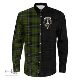 ScotsTee Shop Scottish MacLean Hunting Clan Crest Half Tartan Long Sleeve Shirt