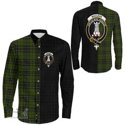 ScotsTee Shop Scottish MacLean Hunting Clan Crest Half Tartan Long Sleeve Shirt