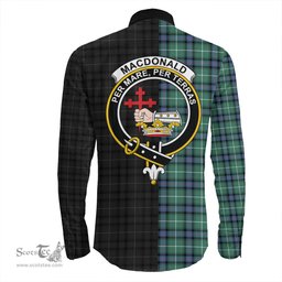 ScotsTee Shop Scottish MacDonald of the Isles Hunting Ancient Clan Crest Half Tartan Long Sleeve Shirt