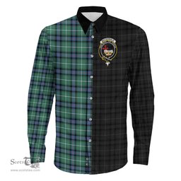 ScotsTee Shop Scottish MacDonald of the Isles Hunting Ancient Clan Crest Half Tartan Long Sleeve Shirt