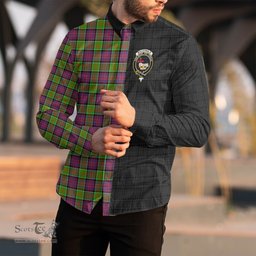 ScotsTee Shop Scottish MacDonald of Clanranald Clan Crest Half Tartan Long Sleeve Shirt