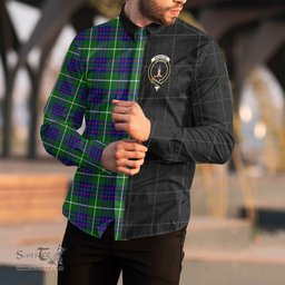 ScotsTee Shop Scottish MacIntyre Hunting Modern Clan Crest Half Tartan Long Sleeve Shirt