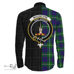 ScotsTee Shop Scottish MacIntyre Hunting Modern Clan Crest Half Tartan Long Sleeve Shirt