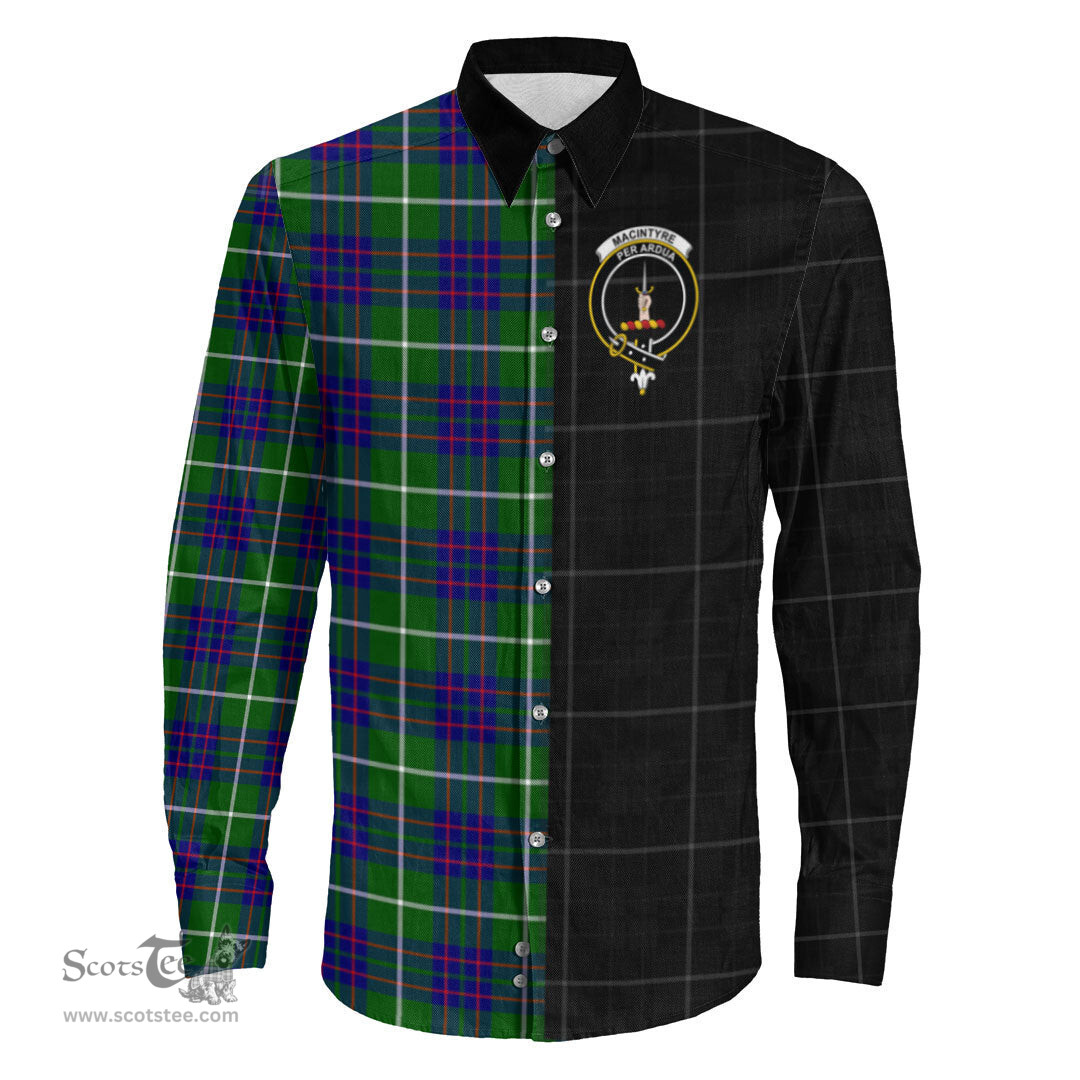 ScotsTee Shop Scottish MacIntyre Hunting Modern Clan Crest Half Tartan Long Sleeve Shirt