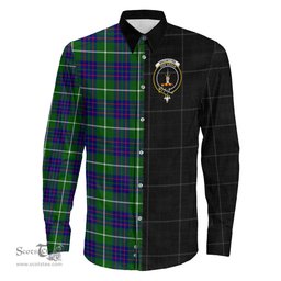 ScotsTee Shop Scottish MacIntyre Hunting Modern Clan Crest Half Tartan Long Sleeve Shirt