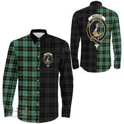 ScotsTee Shop Scottish Wallace Hunting Ancient Clan Crest Half Tartan Long Sleeve Shirt