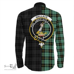 ScotsTee Shop Scottish Wallace Hunting Ancient Clan Crest Half Tartan Long Sleeve Shirt