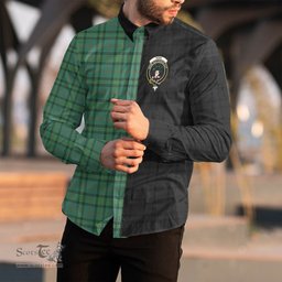 ScotsTee Shop Scottish Ross Hunting Ancient Clan Crest Half Tartan Long Sleeve Shirt