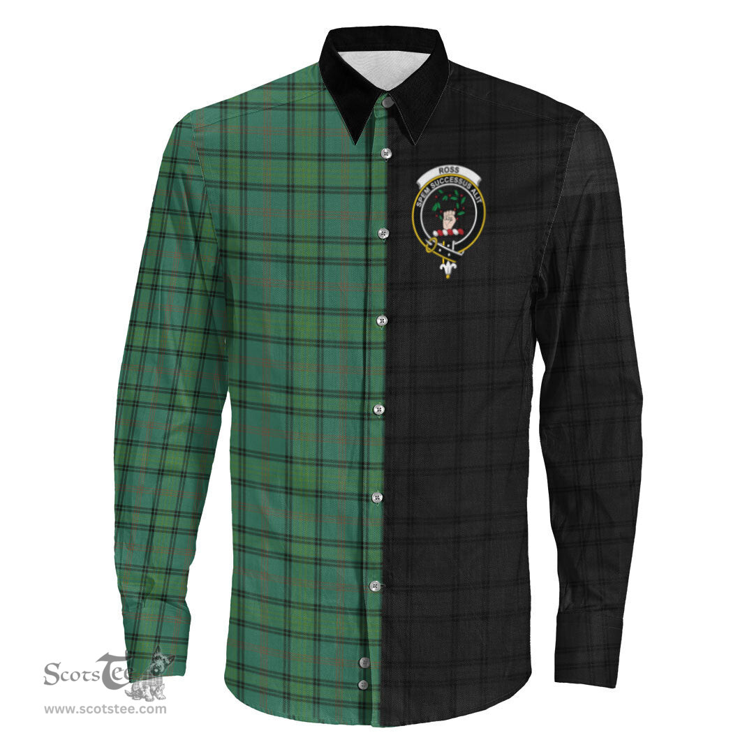 ScotsTee Shop Scottish Ross Hunting Ancient Clan Crest Half Tartan Long Sleeve Shirt