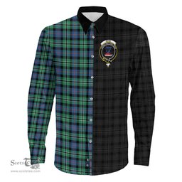 ScotsTee Shop Scottish Rose Hunting Ancient Clan Crest Half Tartan Long Sleeve Shirt