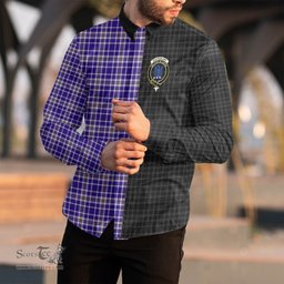 ScotsTee Shop Scottish Ochterlony Clan Crest Half Tartan Long Sleeve Shirt