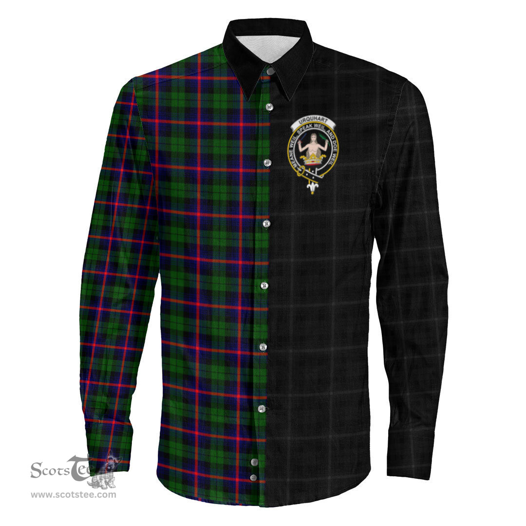 ScotsTee Shop Scottish Urquhart Modern Clan Crest Half Tartan Long Sleeve Shirt