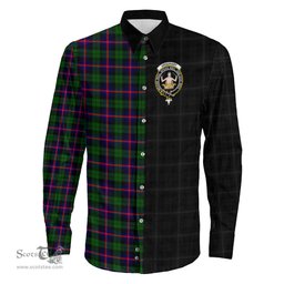 ScotsTee Shop Scottish Urquhart Modern Clan Crest Half Tartan Long Sleeve Shirt