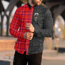 ScotsTee Shop Scottish Rose Modern Clan Crest Half Tartan Long Sleeve Shirt