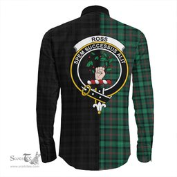 ScotsTee Shop Scottish Ross Hunting Modern Clan Crest Half Tartan Long Sleeve Shirt