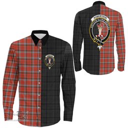 ScotsTee Shop Scottish Robertson Weathered Clan Crest Half Tartan Long Sleeve Shirt