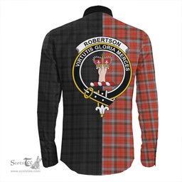 ScotsTee Shop Scottish Robertson Weathered Clan Crest Half Tartan Long Sleeve Shirt