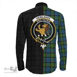 ScotsTee Shop Scottish Newlands of Lauriston Clan Crest Half Tartan Long Sleeve Shirt