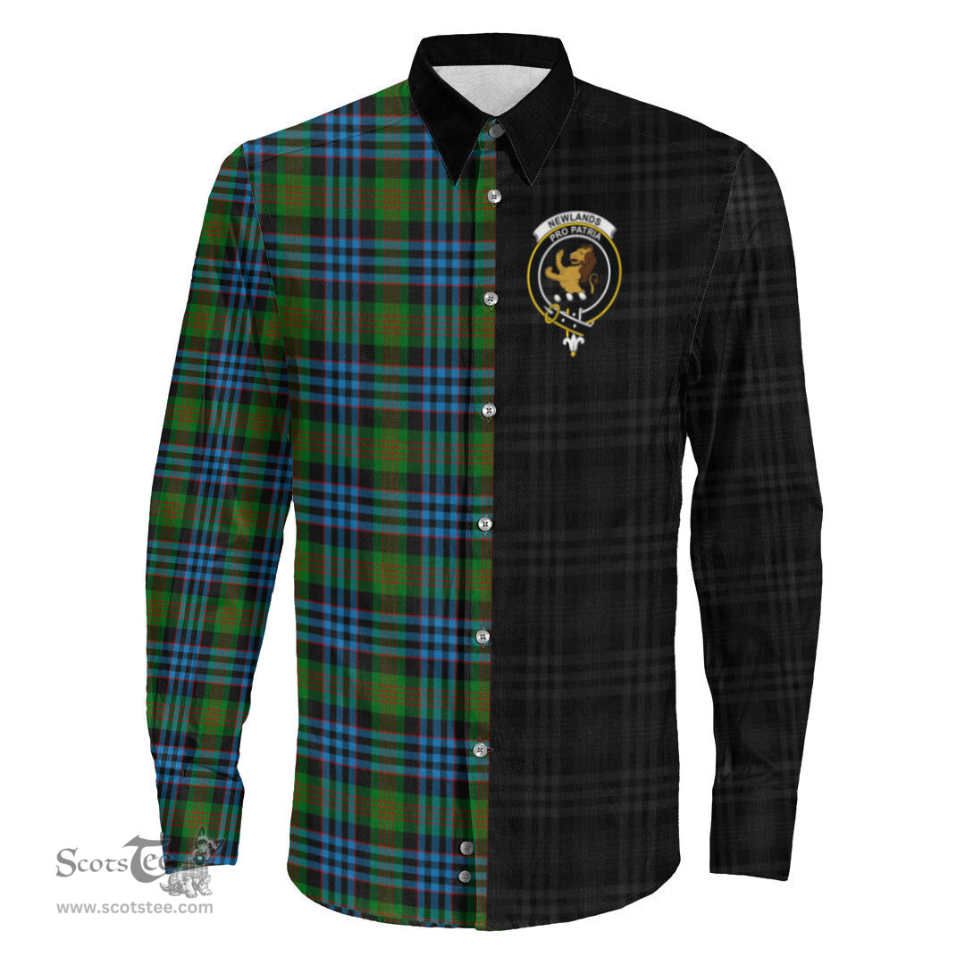 ScotsTee Shop Scottish Newlands of Lauriston Clan Crest Half Tartan Long Sleeve Shirt