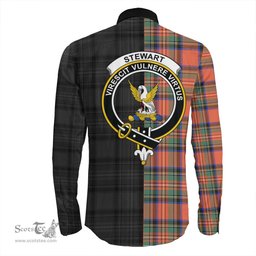 ScotsTee Shop Scottish Stewart Royal Ancient Clan Crest Half Tartan Long Sleeve Shirt
