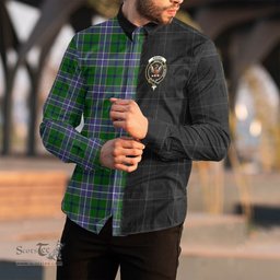 ScotsTee Shop Scottish Wishart Hunting Modern Clan Crest Half Tartan Long Sleeve Shirt