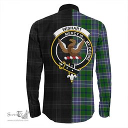 ScotsTee Shop Scottish Wishart Hunting Modern Clan Crest Half Tartan Long Sleeve Shirt